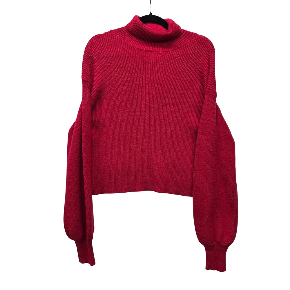 Mi Ami for Francesca's Red Ribbed Turtleneck Balloon Sleeve Sweater Large